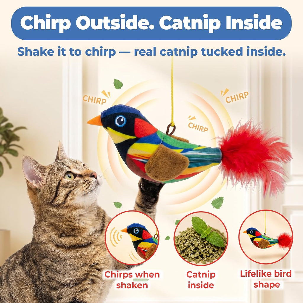 HA SHI 12 Pcs Chirping Bird Cat Toy, Hanging Cat Toy with Catnip