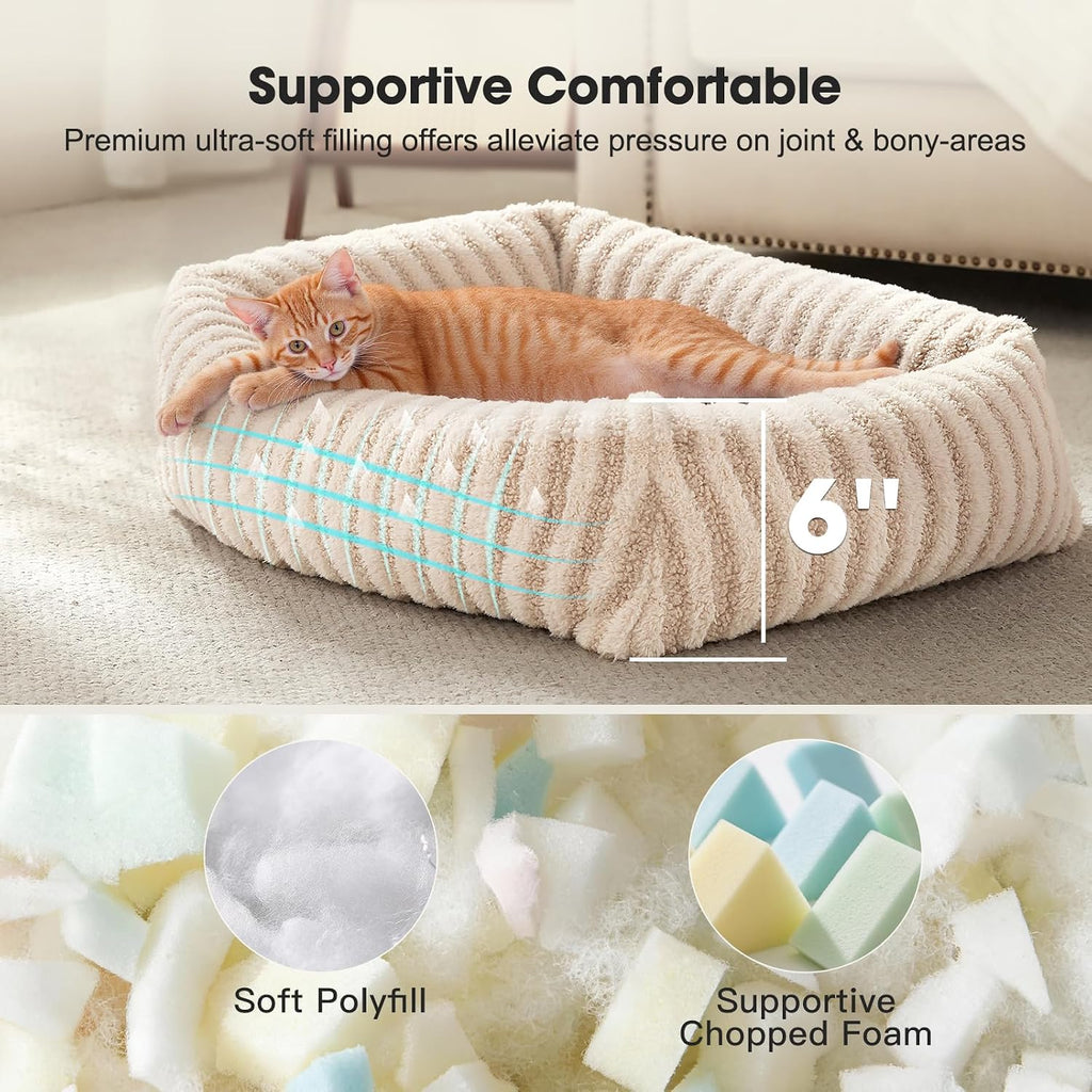 MIXJOY Dog Beds for Small Dogs Cats, Washable Dog Bed with Removable Cover, Soft Calming Cat Bed for Indoor Cats, Rectangle Pet Sofa Bed for Puppy Kitty, Anti-Slip Bottom,20"x19"x6", White