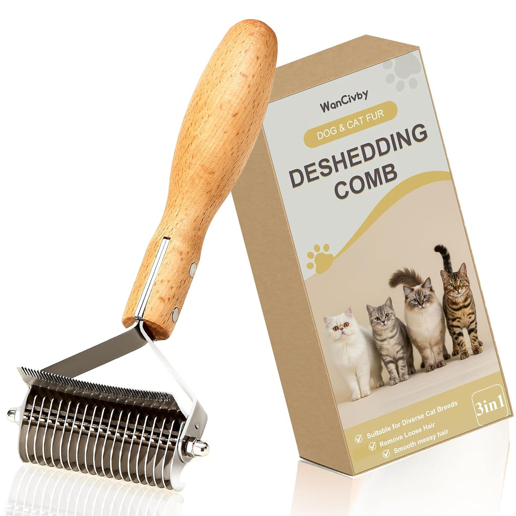 Undercoat Rake Dog Brush Dematting Comb cat shedding tool Dematting Tool Pet Brush Efficiently Detangle and Groom Coats for Large Medium Small Dogs and Cats Comb for Grooming Premium (Round Handle)