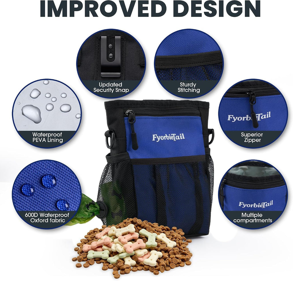 Dog Treat Pouch, 4 Cup Training Bag, Magnetic Closure, 3 Way Wear, Blue