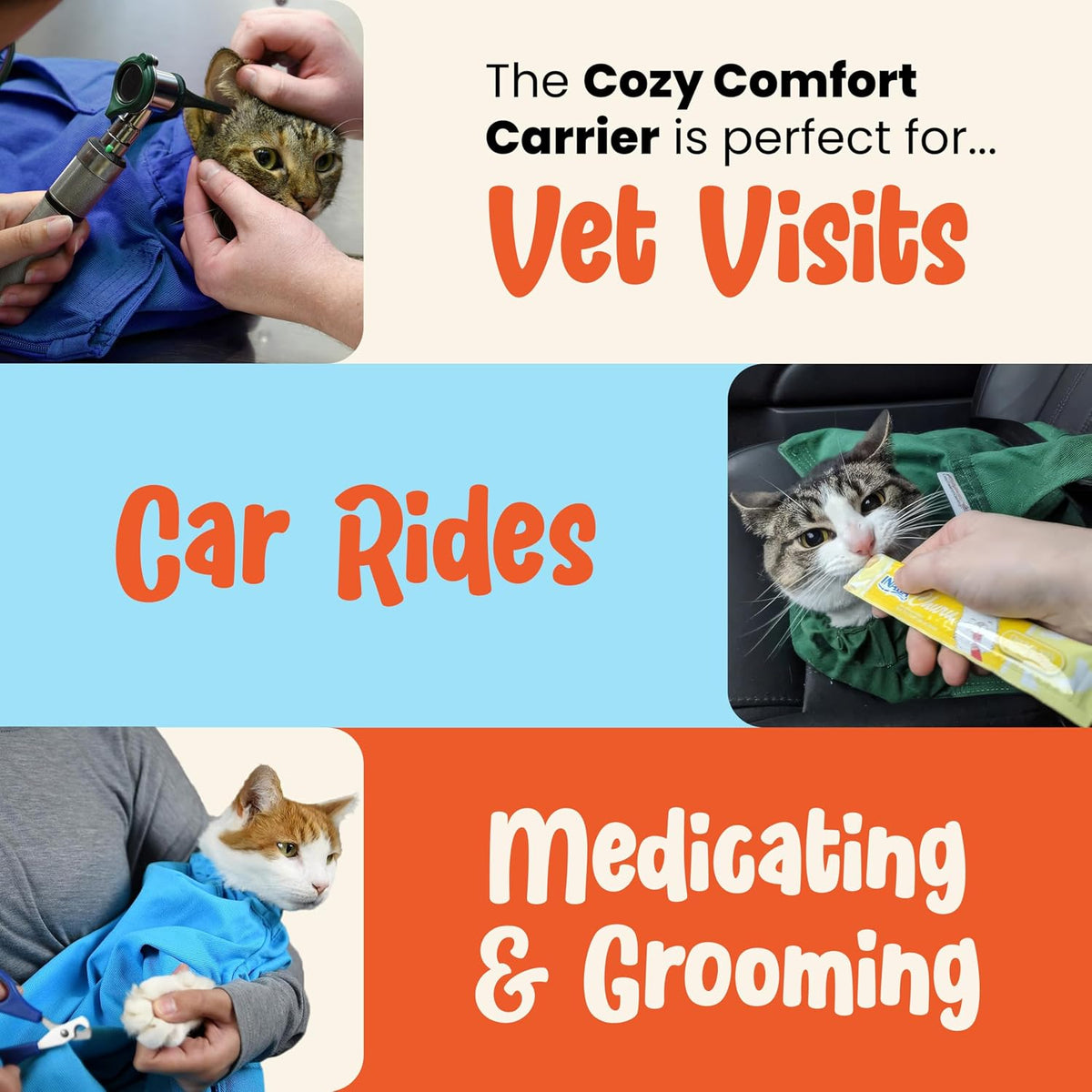Cat-in-the-Bag Cozy Comfort Carrier - Small Red Cat Carrier Soft and Pet Carrier for Nail Trimming, Vet Visits, Medication Administration, Dental Care, and Travel