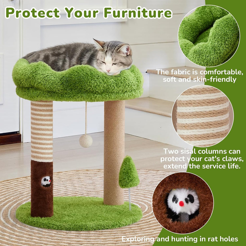WOOCHPET 21" Small Cat Tree with 2 Scratching Posts and Perch Bed