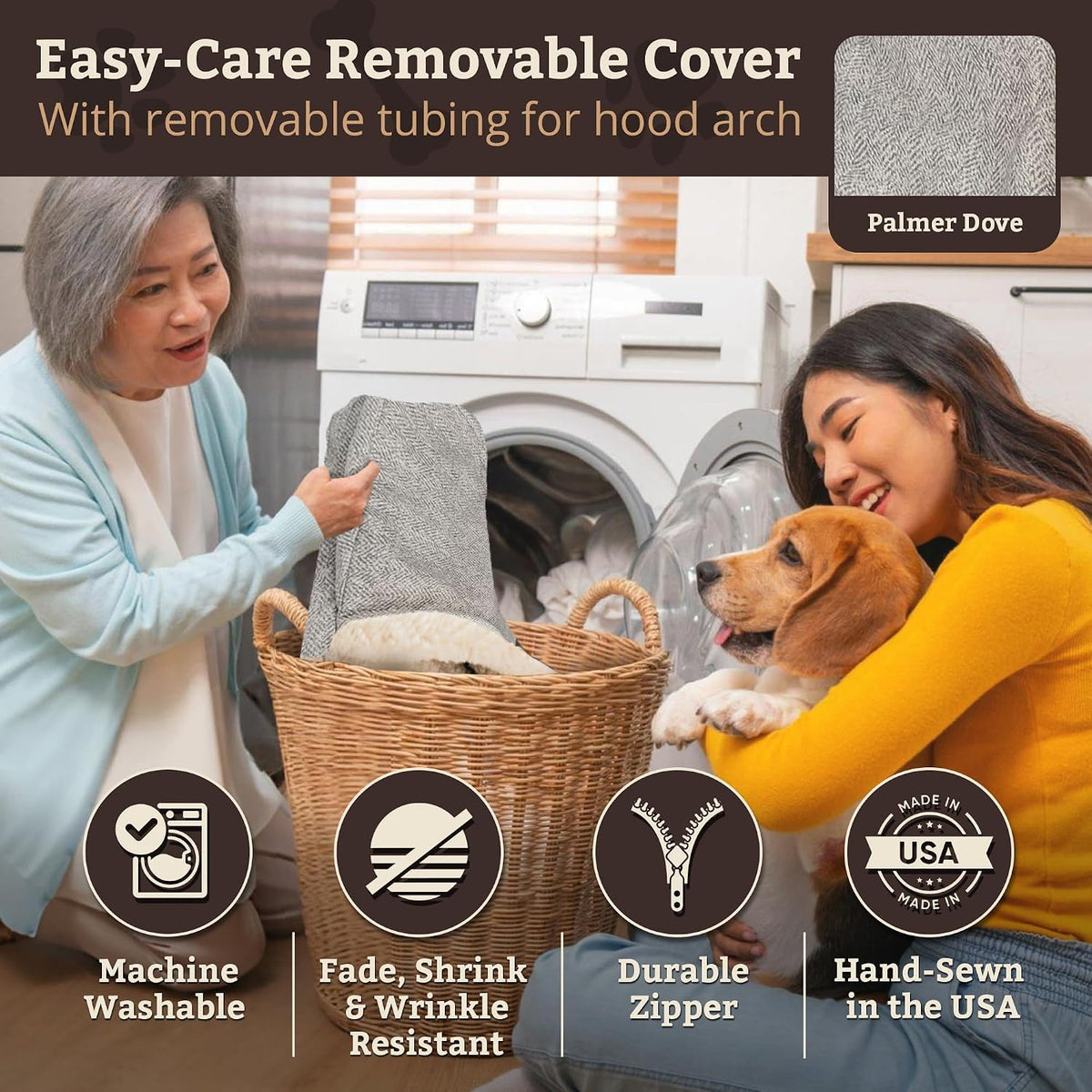 Snoozer Rectangle Cozy Cave Dog Bed, Hooded Dog Bed, Palmer Dove (XL)