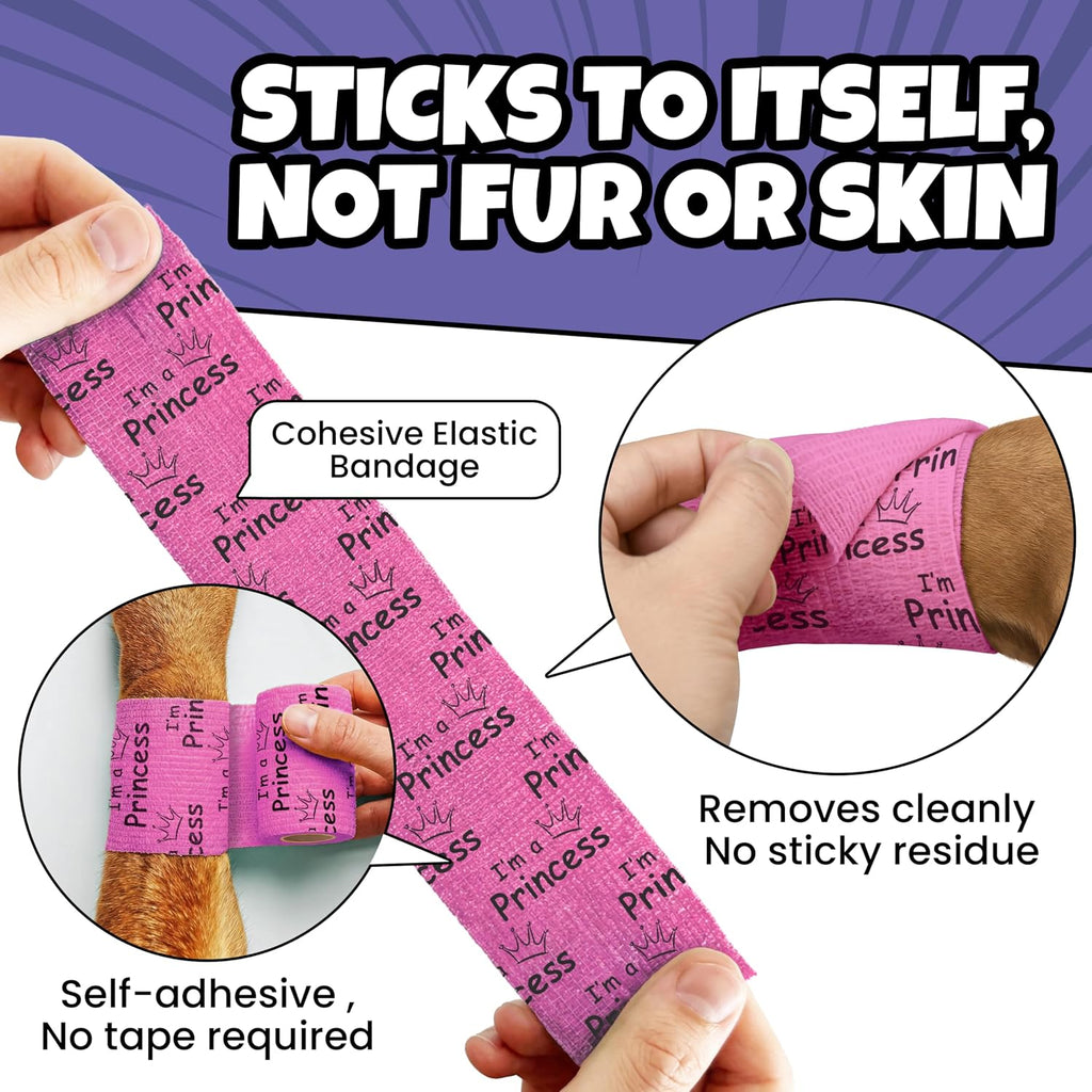 Funny Vet Wrap for Dogs, 2in Self-Adhesive Bandage Tape, 12 Pack Mix