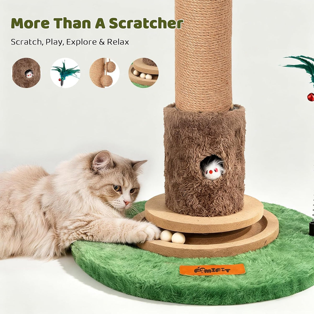 【Material Upgrade】 Famifit 50.8" Plant Cat Scratching Post, Tall Cat Tree