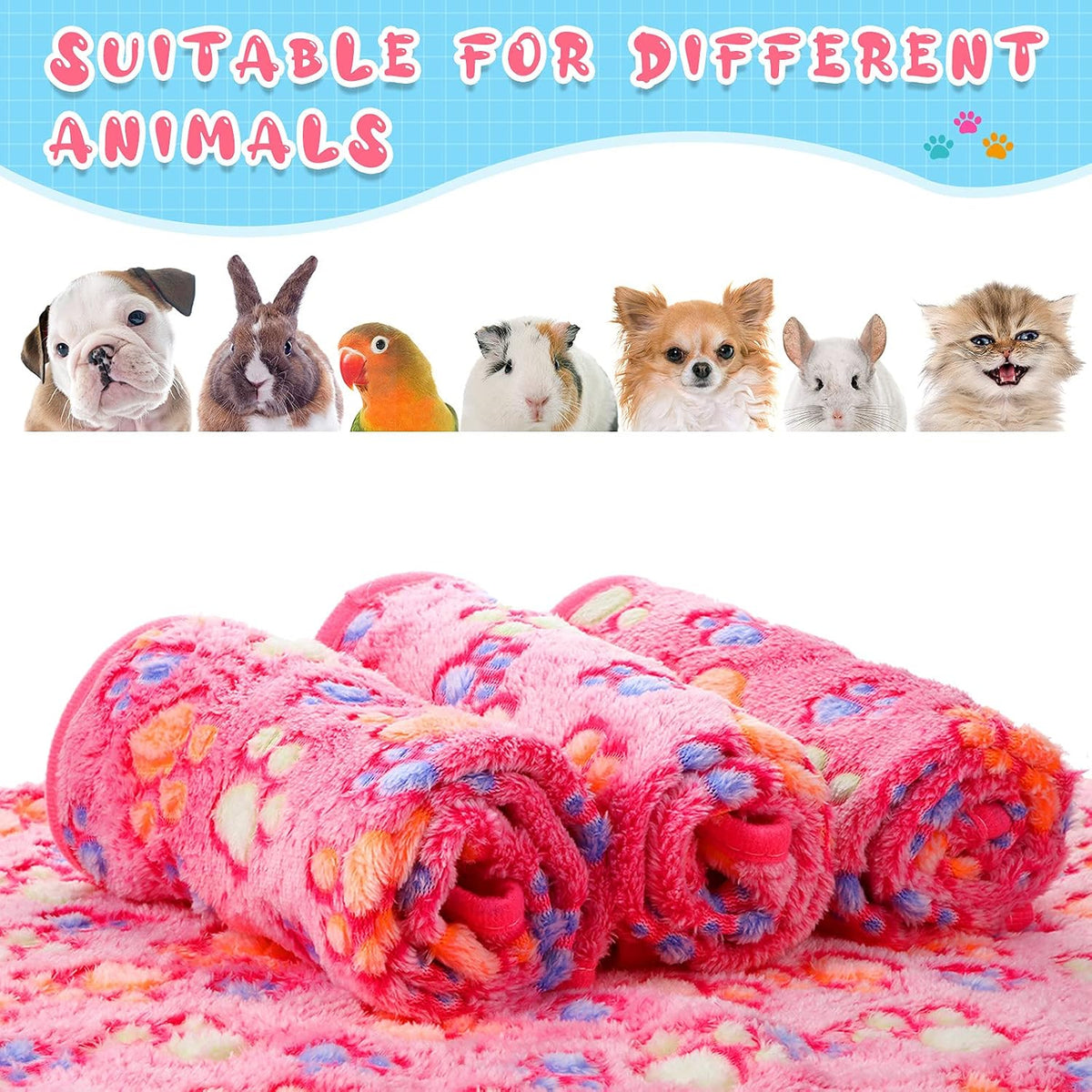 Tatuo 4 Pcs Fleece Dog Blankets for Puppy Cat, Pink, 30 x 20.5 in, Paw