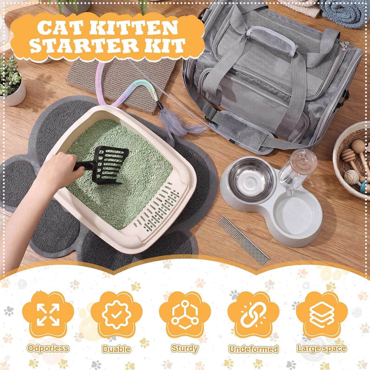 8 Pcs Kitten Supplies Starter Kit Cat Starter, Handbag, Grey
