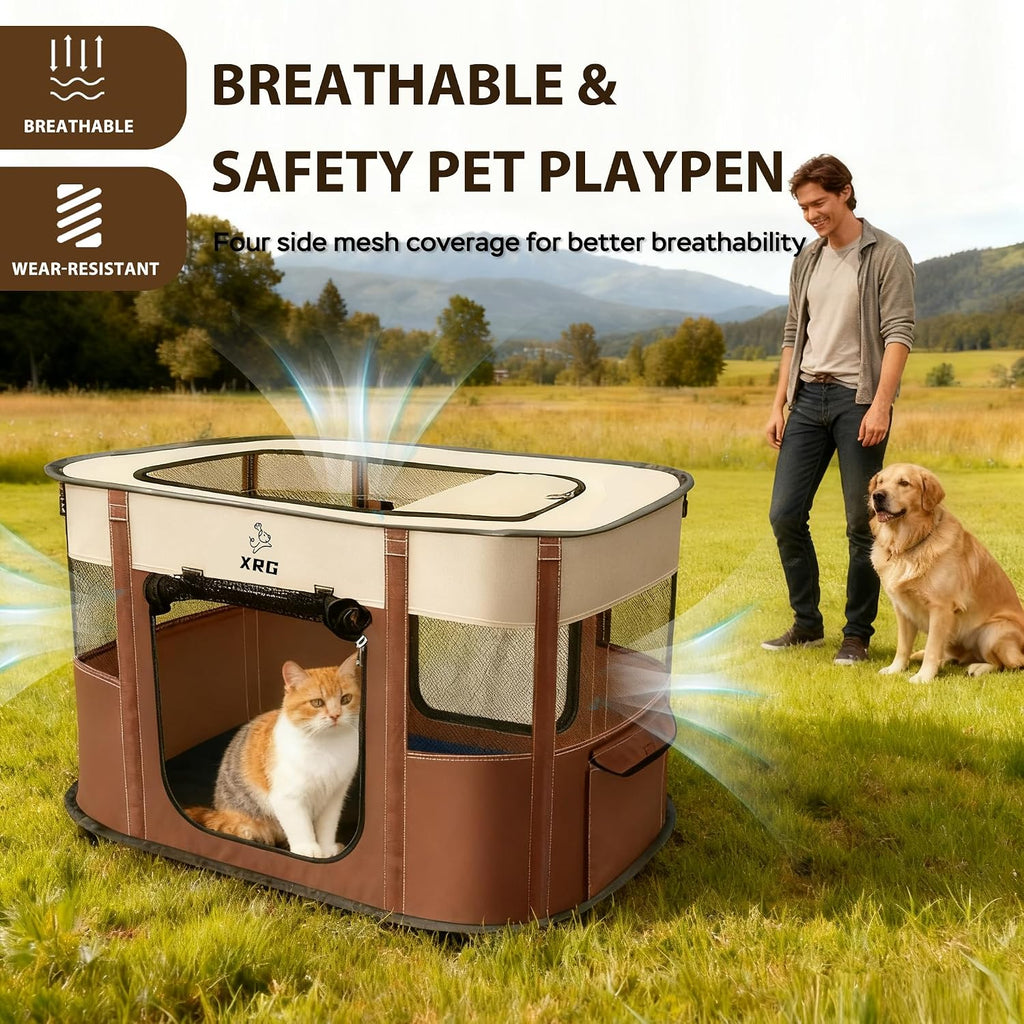 XRG Foldable Pet Playpen,Indoor Cat cage Puppy Crates L(35.4"x27.6"x23.6")
