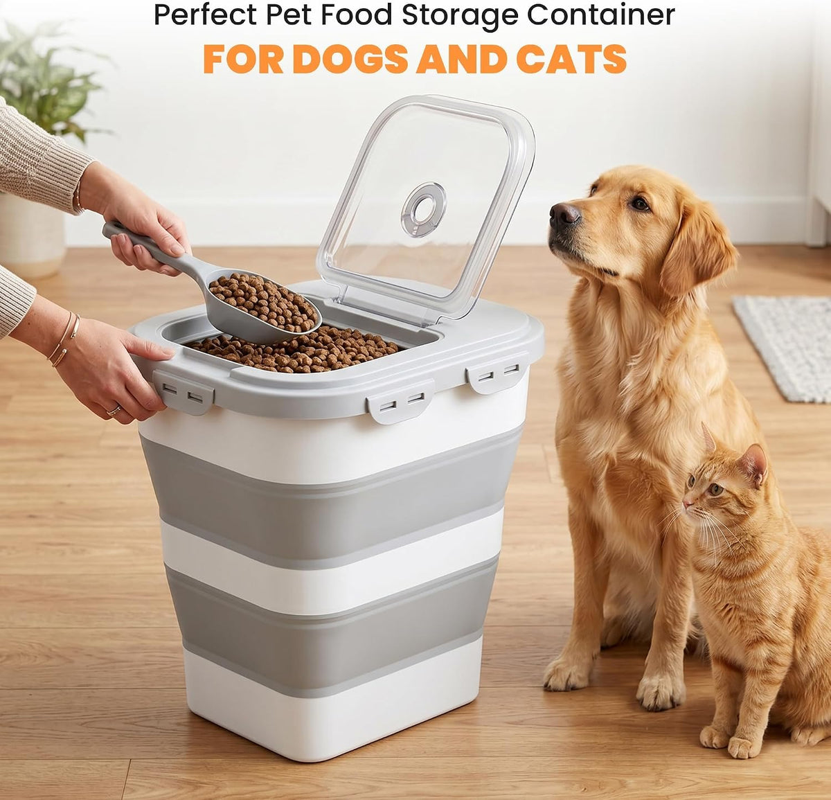 40 Lbs Dog Food Storage Container, Collapsible Cat Food Container