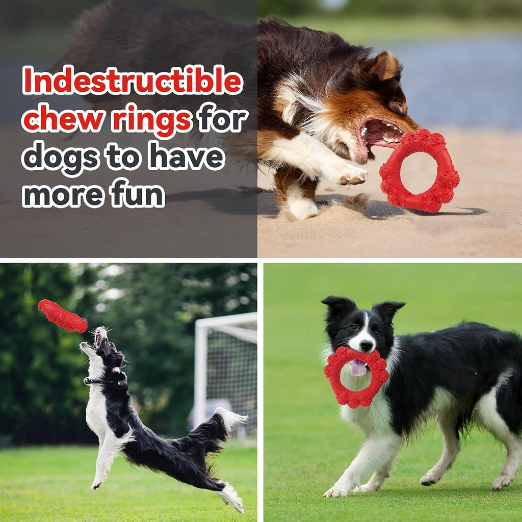 Indestructible Dog Chew Toys for Aggressive Chewers, Super Chewer Toys for Medium Large Dogs, Interactive Ring Toy, Heavy Duty Teething Toys