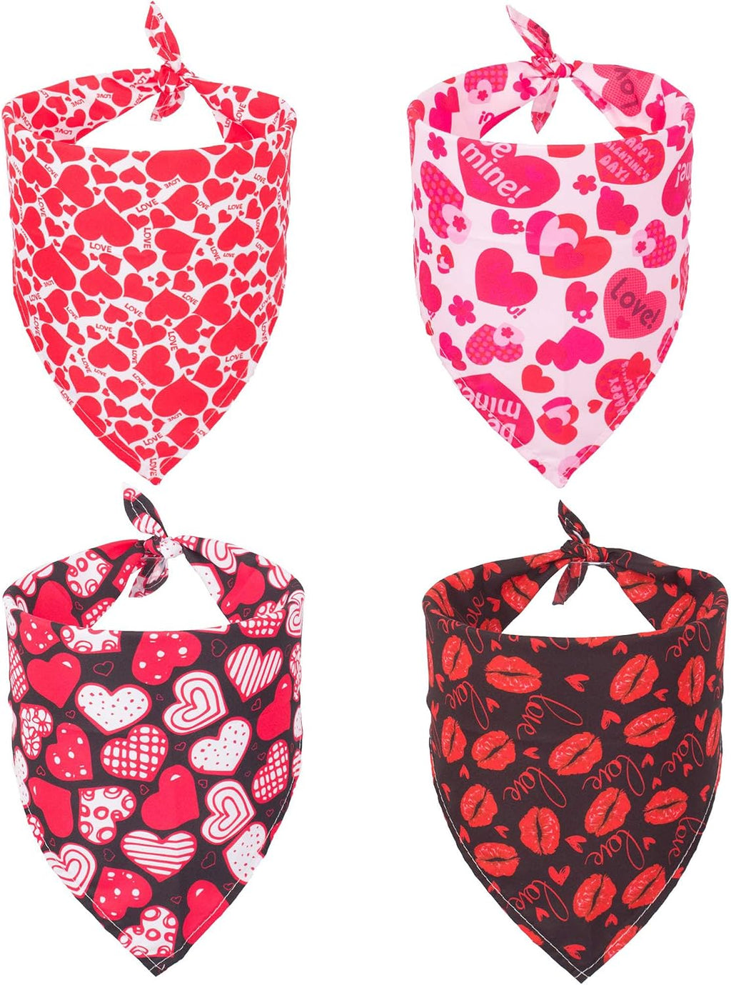 ADOGGYGO 4 Pack Valentine Dog Bandana Triangle Pet Scarf Red Pink Heart Pattern Valentine Bandanas for Large and Extra Large Dogs Pets (X-Large)