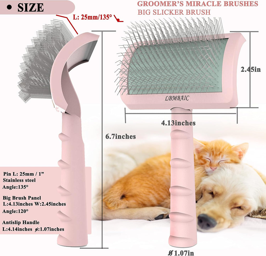 Dog Slicker Brush for Poodles Doodles Fluffy Deshedding Loose Hair. | Super Dense Soft Slicker Brush for Dogs,Grooming Brush for Matted Long Thick Curly Fur,Fluff Shedding Tangles Knots.25mm. 