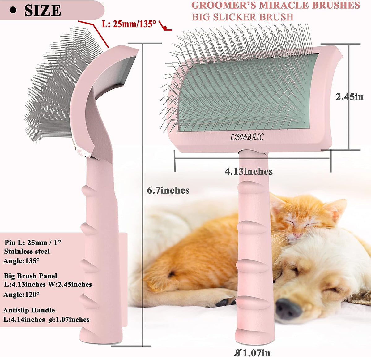Dog Slicker Brush for Poodles Doodles Fluffy Deshedding Loose Hair. | Super Dense Soft Slicker Brush for Dogs,Grooming Brush for Matted Long Thick Curly Fur,Fluff Shedding Tangles Knots.25mm. 