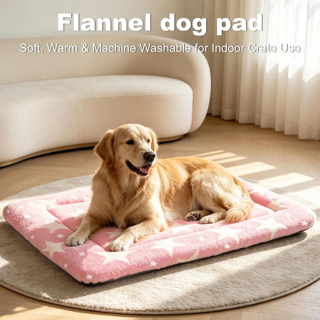 Dog Bed Mat – Soft & Comfortable Dog Kennel Pad for Crate – Durable Crate Bed & Mat for Dogs & Cats – Ideal for Crate, Kennel, and Home Use，Big&Little Stars Pink：XL(42"*28"*1.5")