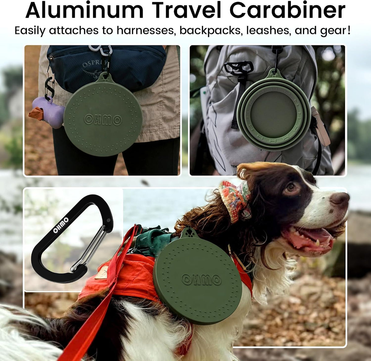 OHMO Spill Proof Collapsible Dog Bowl, 34oz Portable Dog Water Bowl | Low Center Gravity Stability, Tapered Splash Control, Foldable, Dishwasher Safe, Dog Travel Essential, Camo Green