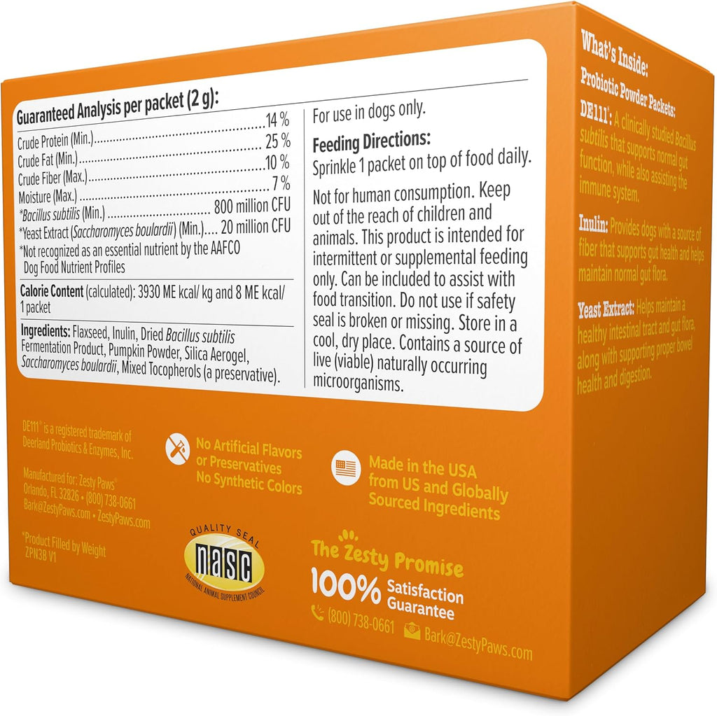 Zesty Paws Probiotics for Dogs - Powder Meal Topper for Dogs, Pumpkin 30 ct