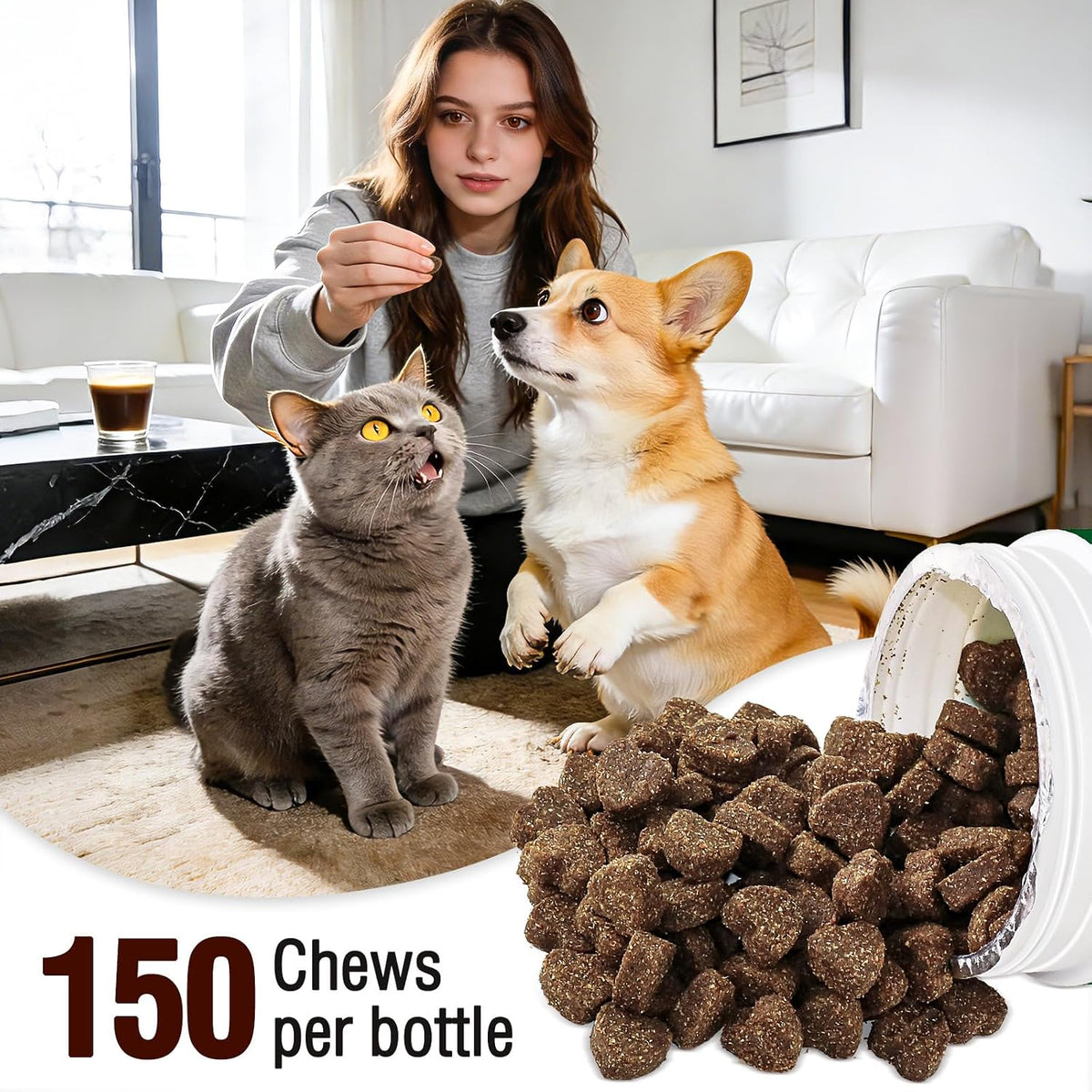 Hip & Joint Health Supplement for Dogs and Cats（150 Chews）,Contains Glucosamine, Plus Chondroitin and MSM, Supports Healthy Joints, for All Breeds and Sizes