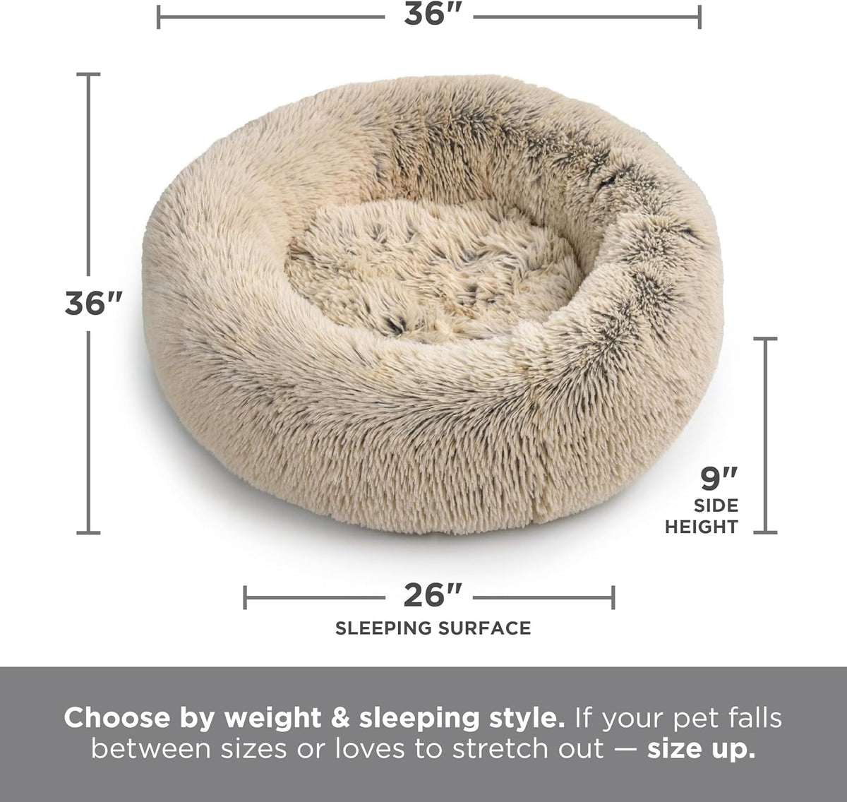 Best Friends by Sheri The Original Calming Donut Dog Bed for Large Dogs up to 100 lbs, Shag Faux Fur, Denim Blue, 36" x 36"