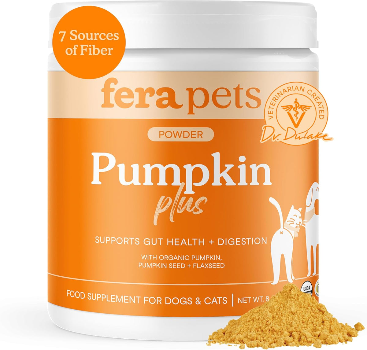 Fera Pets Cat & Dog Pumpkin Plus Fiber Supplement - Powder, 90 Scoops