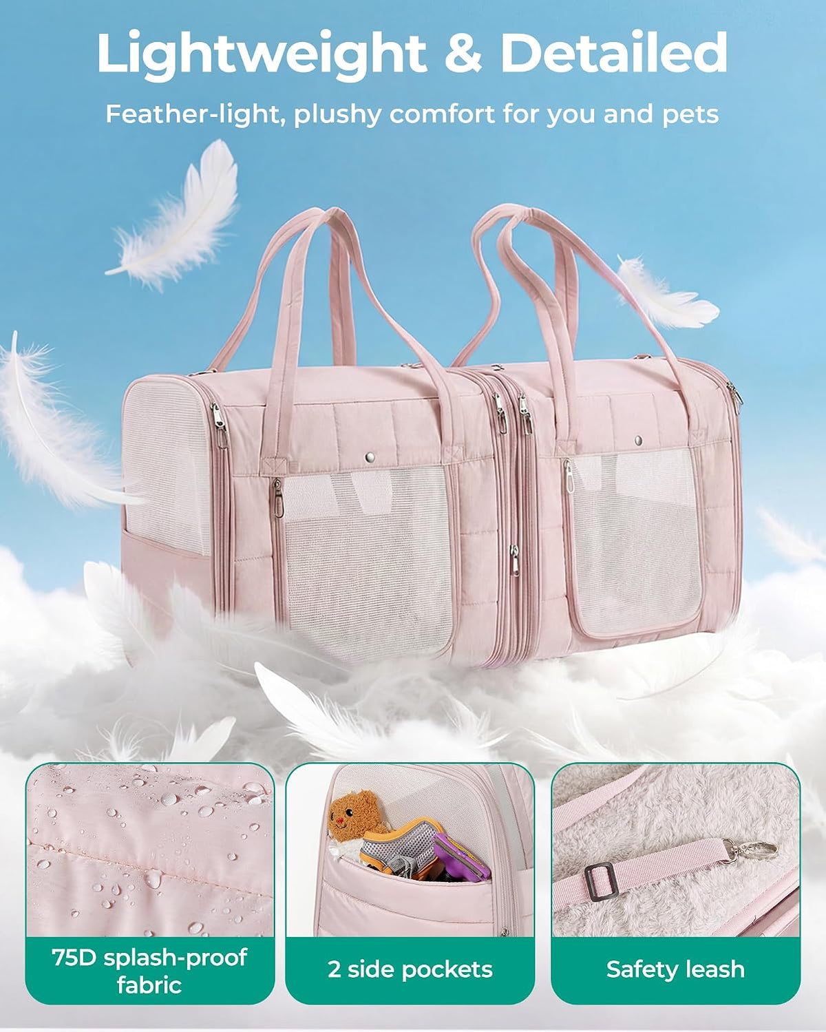 BAGSMART Double Cat Carrier for 2 Cats, Large Soft Pet Carriers for Travel