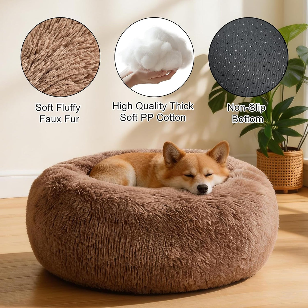 Dog Calming Beds for Medium Large Dogs Round Donut Washable Anxiety Dog Bed