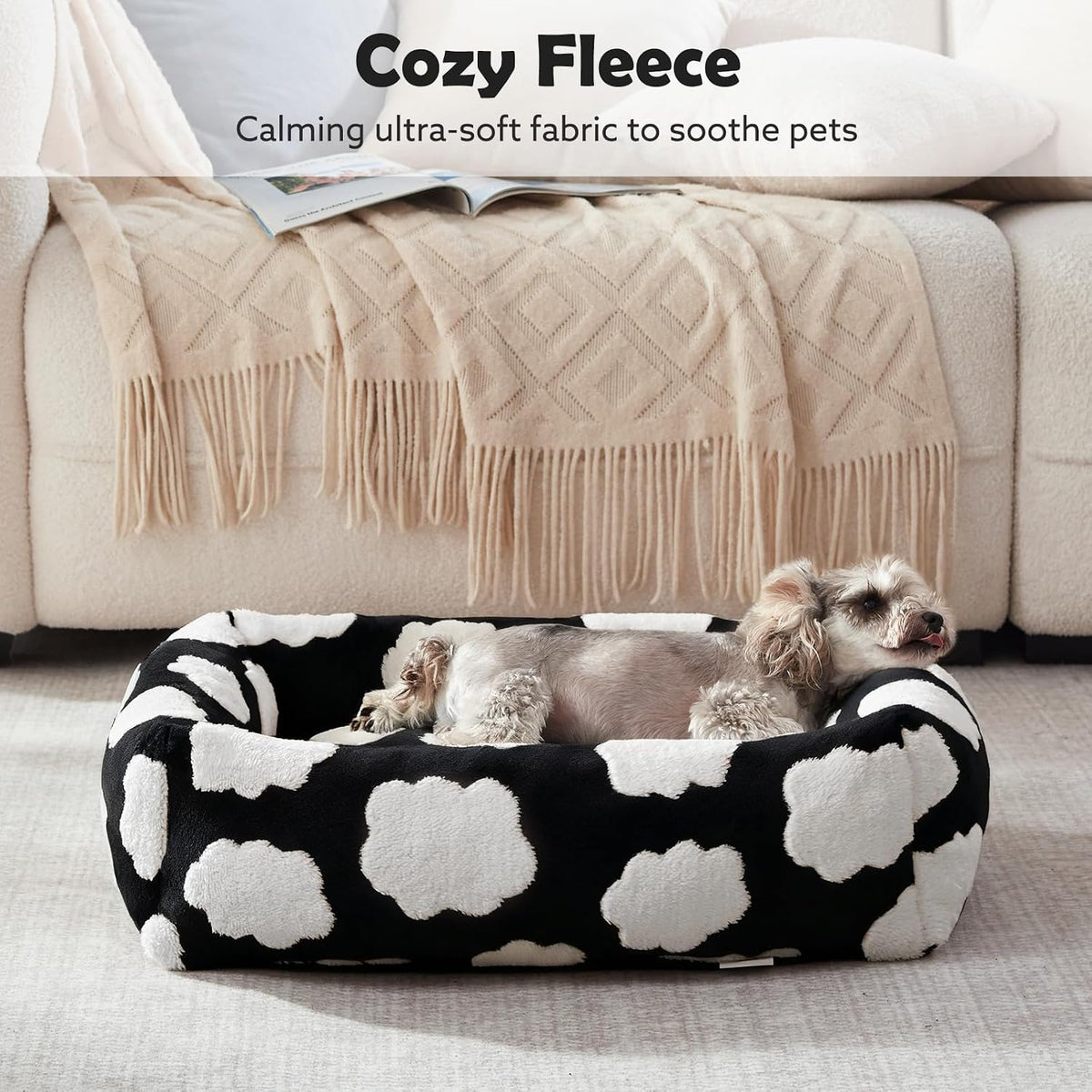 JOEJOY XL Dog Beds Large Sized Dog, Rectangle Washable Orthopedic Pet Bed with Removable Zipper Cover, Cute Soft Calming Puppy Pet Bed with Jacquard Shaggy Plush & Non Skid Bottom