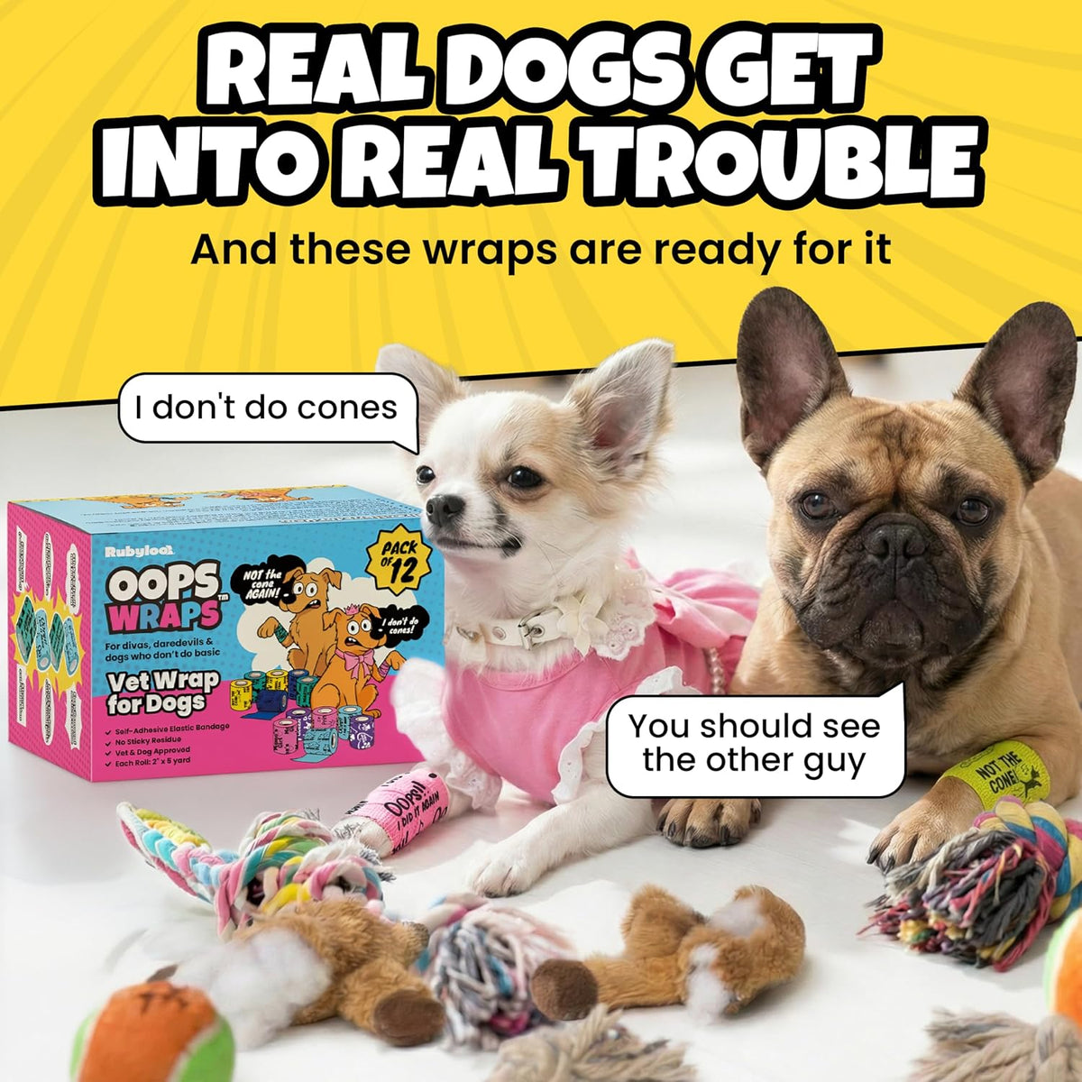 Funny Vet Wrap for Dogs, 2in Self-Adhesive Bandage Tape, 12 Pack Mix