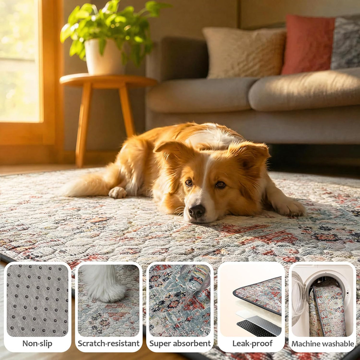 Washable Pee Pads for Dogs, Reusable Puppy Potty Training Pads, Ultra-Absorbent Thick Waterproof Leak-Proof Non-Slip Pads & Mat for Crate, Playpen, Floor, Whelping & Housebreaking , 2 Pack 48"x72"