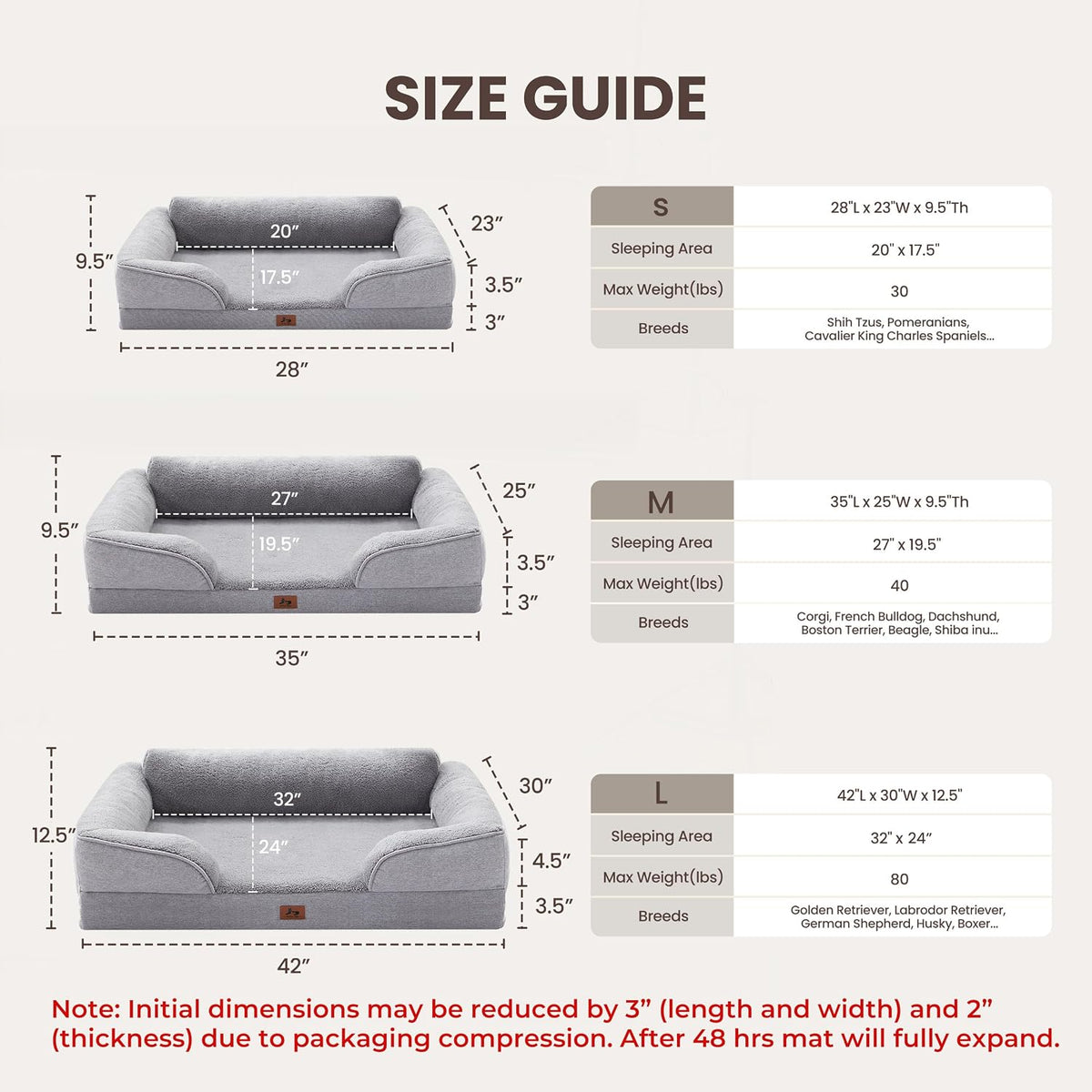 Large Orthopedic Dog Bed for Medium Dogs, Removable Washable, Grey