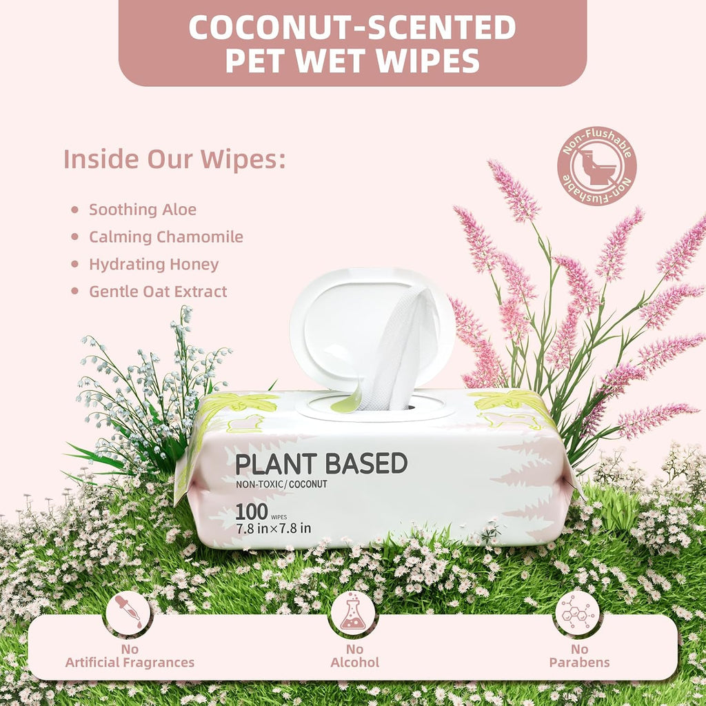 IMMHABI 100 Count Hypoallergenic Dog Wipes, Coconut Plant-Based Pet Wipes