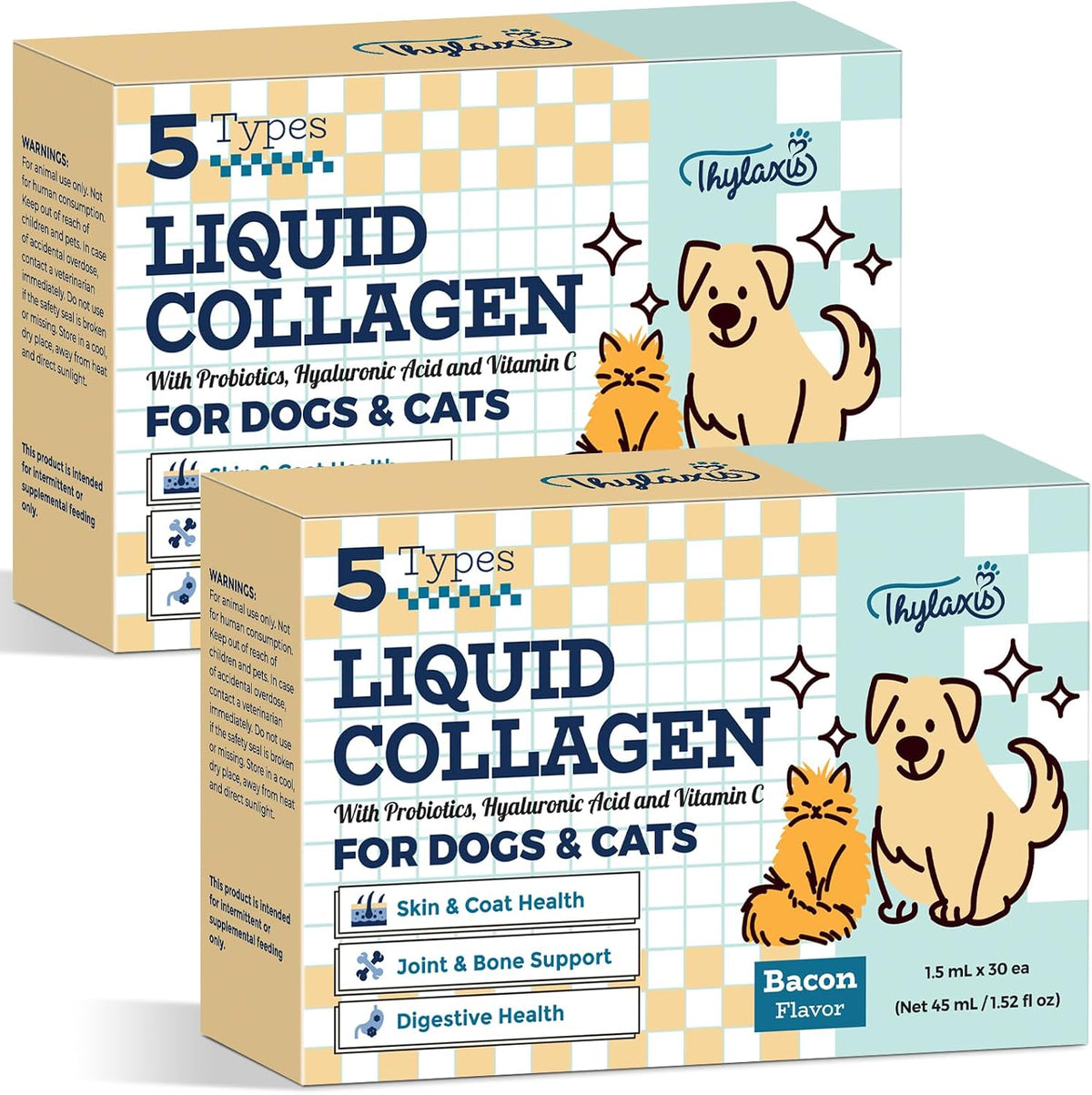Collagen for Dogs - Liquid Collagen for Dogs & Cats with 5 Collagen Types(I, II, III, V & X) for Skin & Coat, Itch Relief, Hip & Joint, Plus 30B CFU Probiotics, Hyaluronic Acid & Vitamin C,60 Ampoules