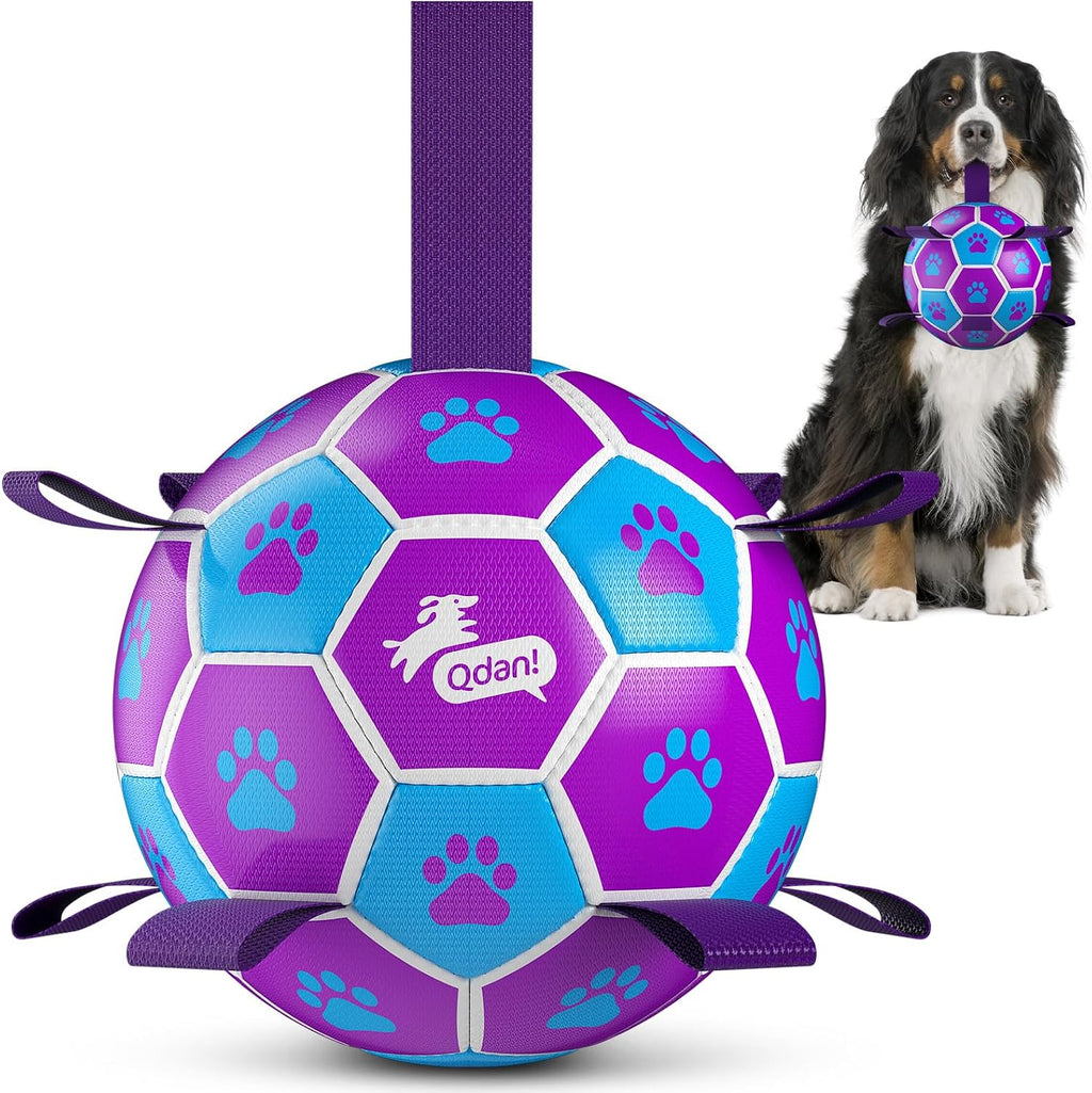 QDAN Big Dog Toys, Large Herding Ball for Dogs Large, Outoor Soccer | 9 Inch Soccer Ball with Tabs for >90 lbs Dogs, Durable Balls for Aggressive Chewers, Herding Ball to Keep Them Busy, Purple
