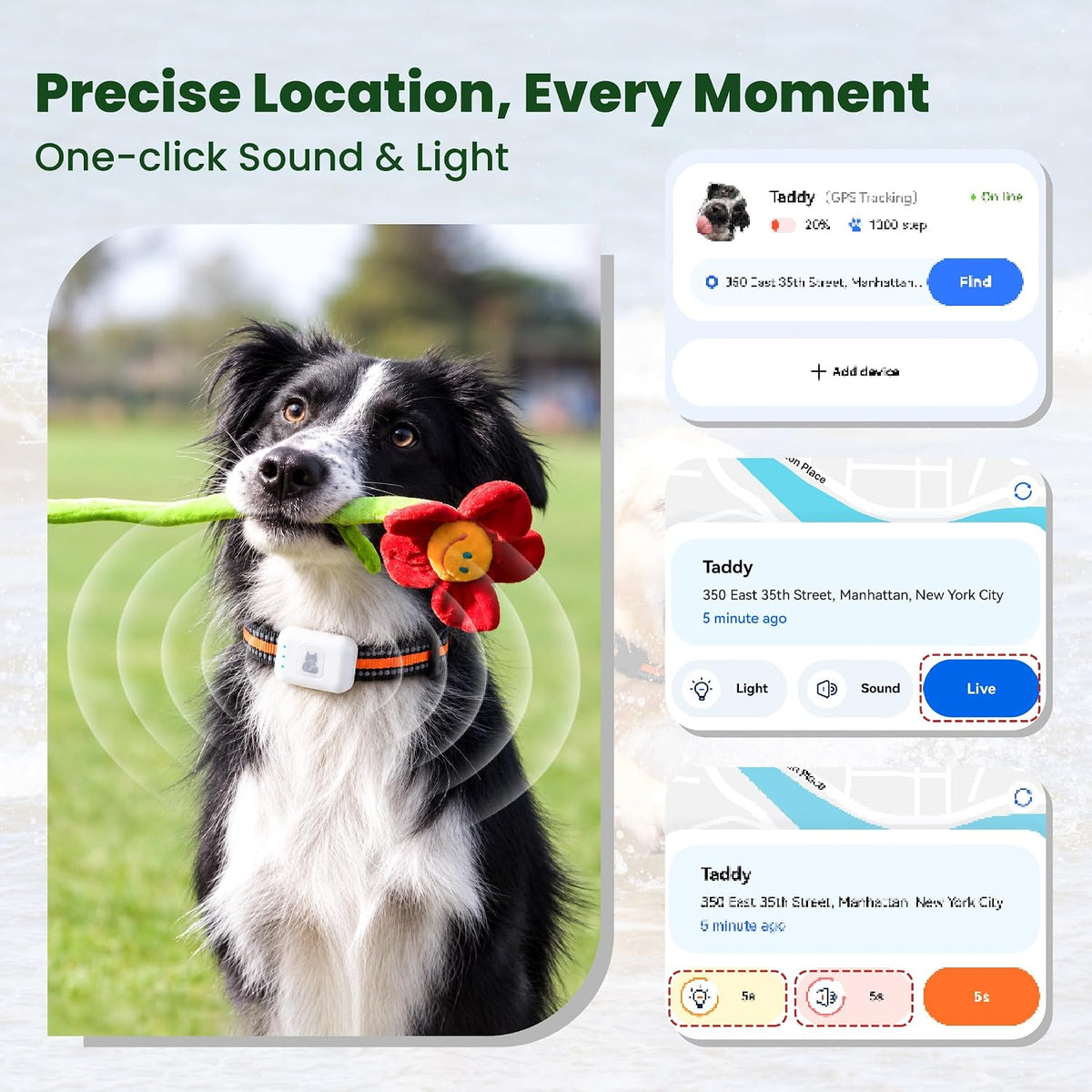 Dog Tracker GPS, Real Time Tracking & Virtual Fence 1-Year Service Included