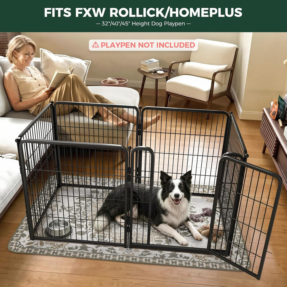 FXW Washable Pee Pads for Dogs, Super Absorbent, 43" x 71", 1 Pack | Machine washable, Non-slip backing, Fits 32"H 6-Panel FXW Rollick/Homeplus Playpens