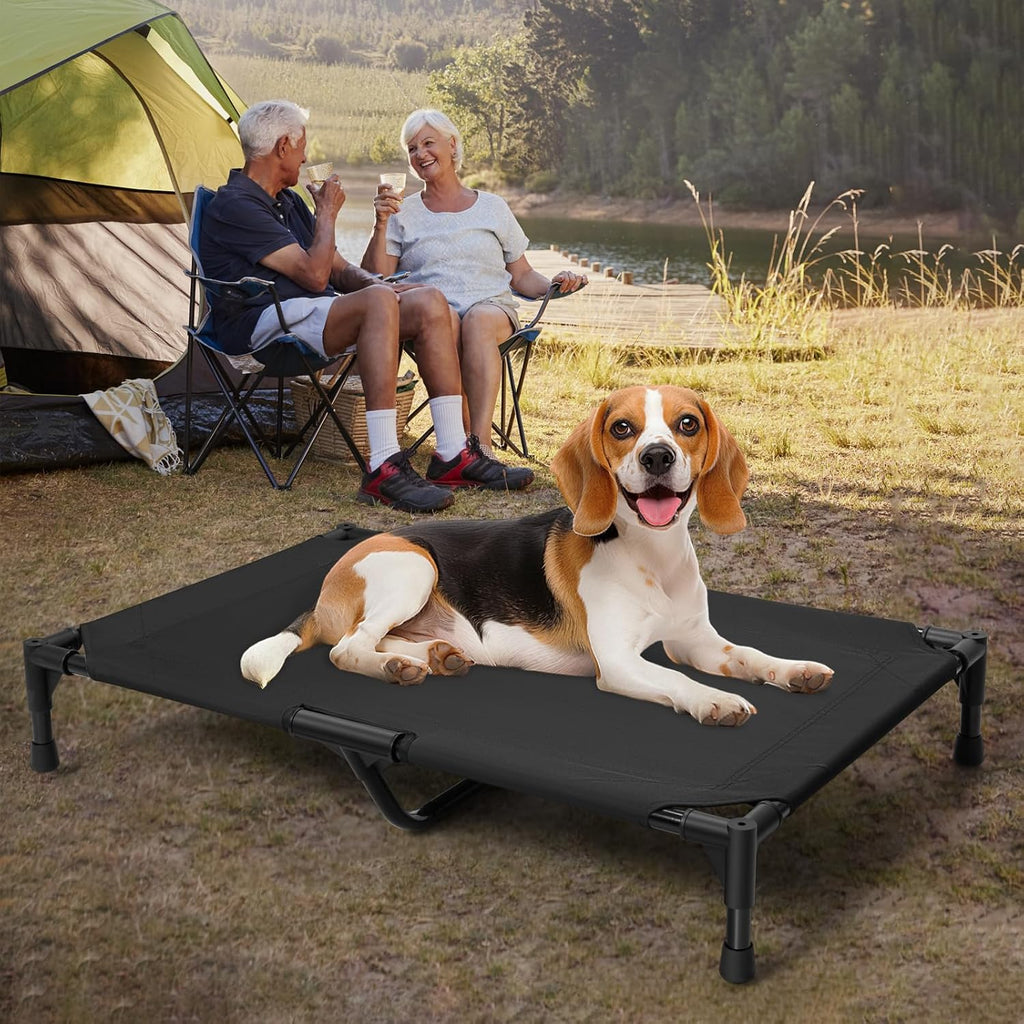 Love&go Elevated Dog Bed with Metal Frame, Cooling Raised Pet Cot for Dog and Cat (M - Black, Medium-29.9x19.5x5.5 inch)
