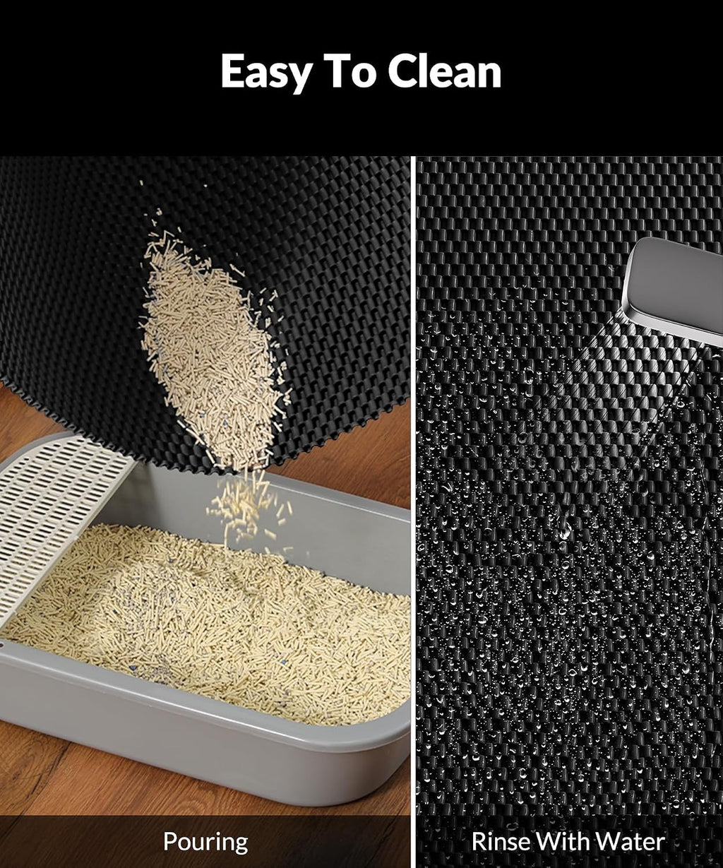 Cooyes Cat Litter Mat - Cut to Fit Any Place, 23"x17" Litter Trapping Mat | for Litter Box, Easy to Clean, Waterproof & Non-Slip Kitty Pad, Scatter Control to Protect the Floor (Black)