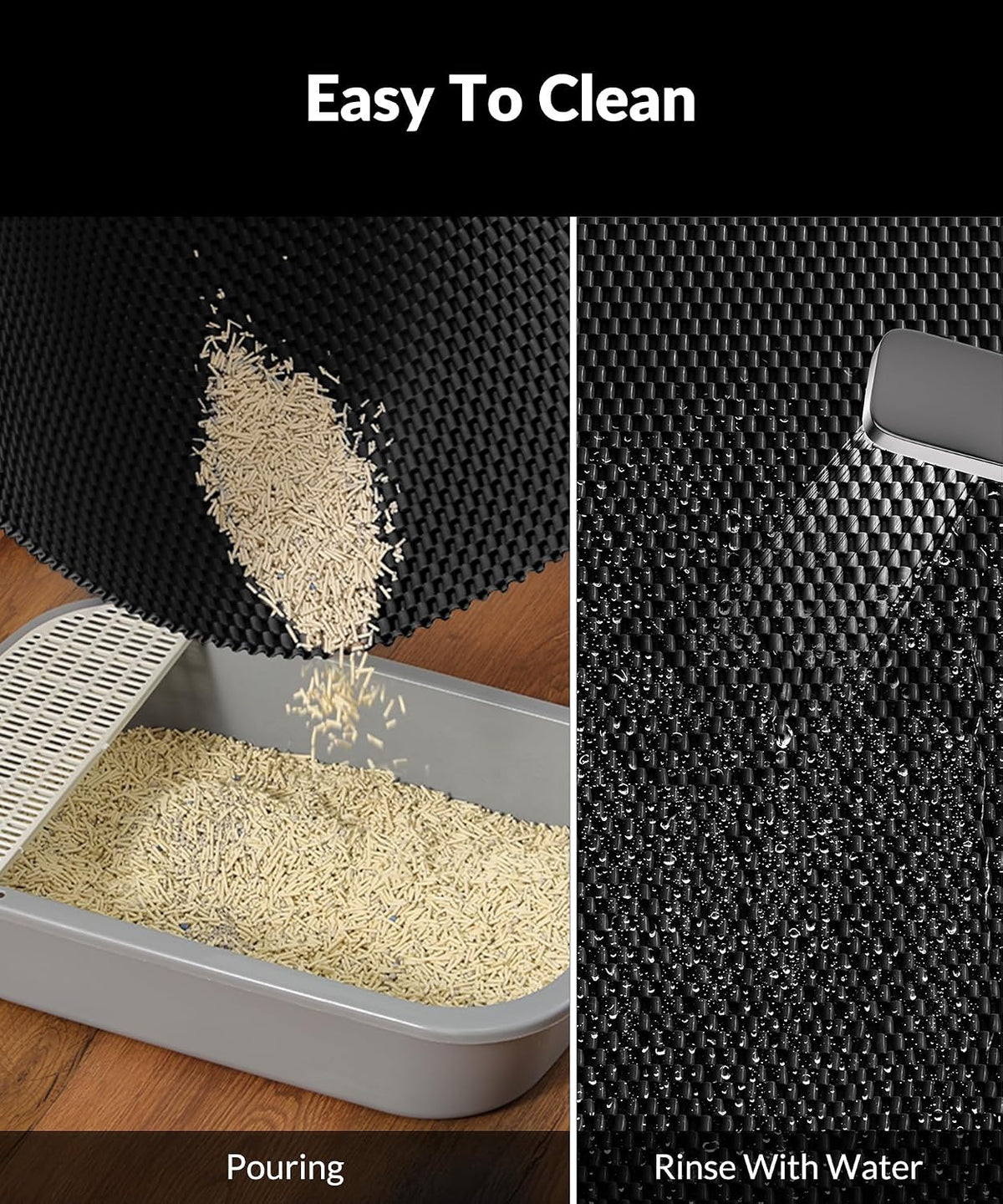 Cooyes Cat Litter Mat - Cut to Fit Any Place, 23"x17" Litter Trapping Mat | for Litter Box, Easy to Clean, Waterproof & Non-Slip Kitty Pad, Scatter Control to Protect the Floor (Black)