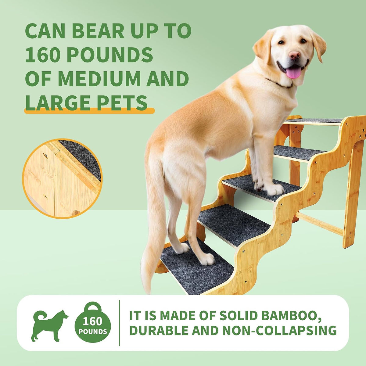 Dog Steps for Bed, 5-Step 24" High,Supports Up to 160 LB