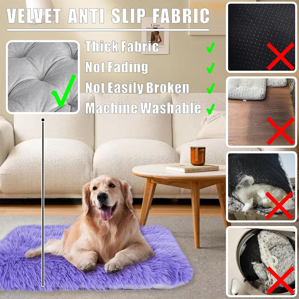 Machine Washable Dog Bed, Deluxe Plush Dog Crate Pad and Cat Bed, Anti-Slip Bottom Kennel Pad Mat, Fuzzy Pet Beds for Large, Medium, Small Dogs Breeds (Violet, 36.0" L x 24.0" W x 3.0" Th x 1 Pack)