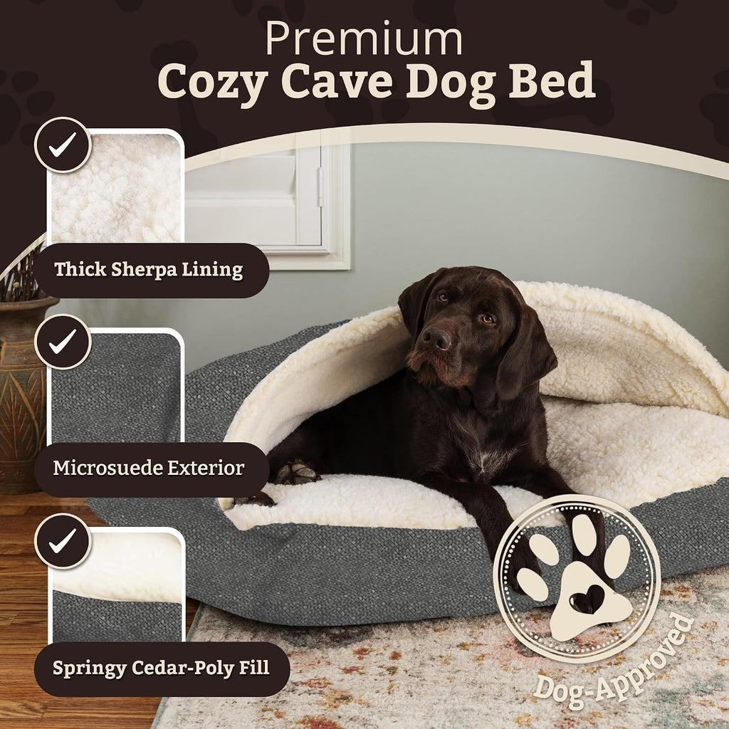 Snoozer Rectangle Cozy Cave Dog Bed, Hooded Dog Bed, Merlin Pewter (XL)