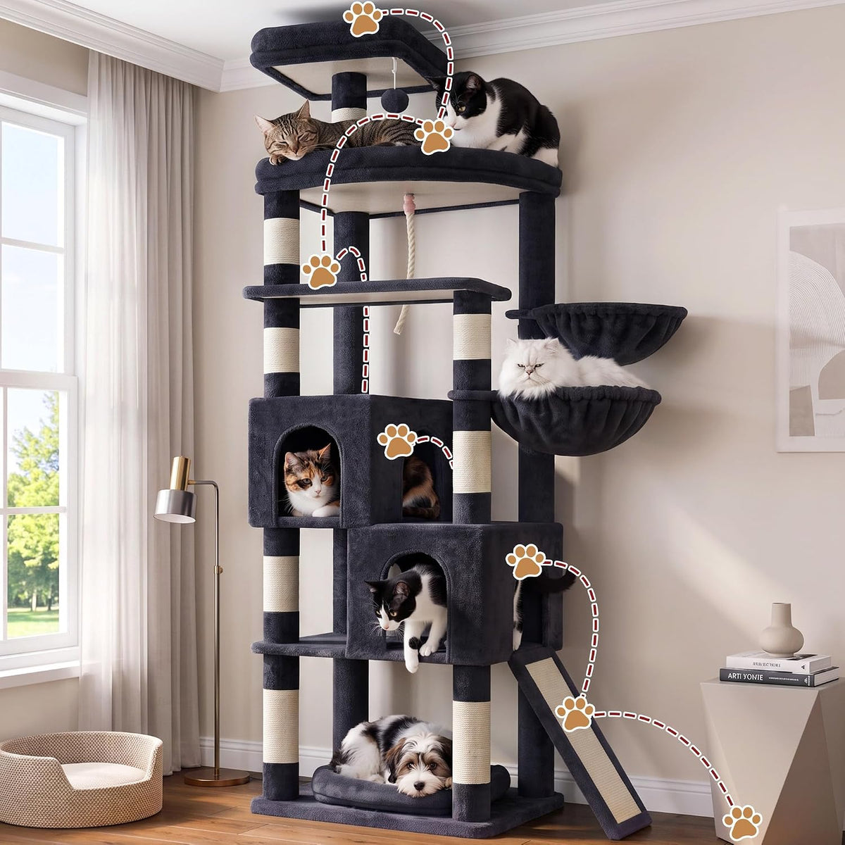 Gitelsnour 74.4'' Cat Tree Tower for Large Cats with Removable Bed, GCT803G