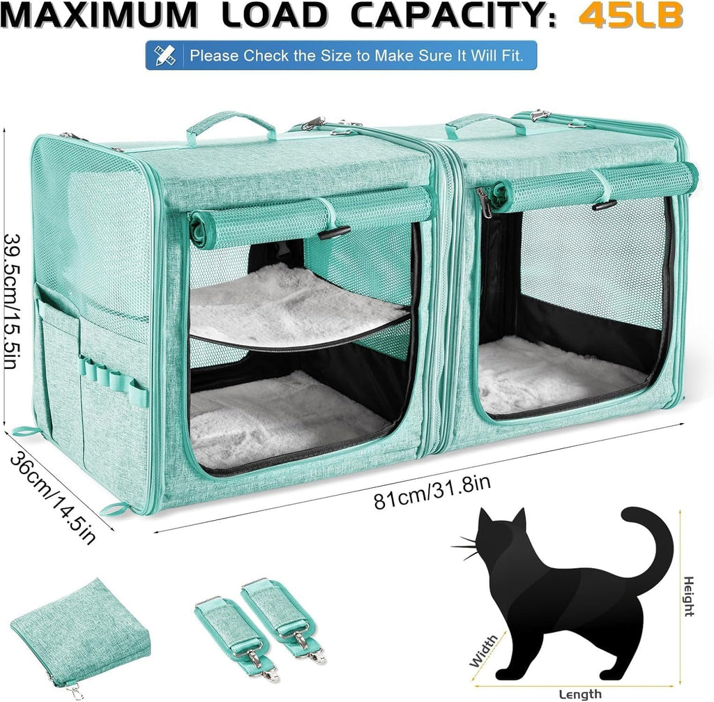 Extra Large Cat Carrier for 2 Cats with Travel Litter Box, 2-in-1