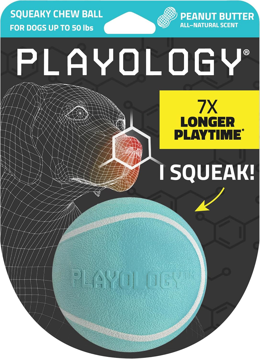 Playology Squeaky Chew Ball Dog Toy - Medium, Peanut Butter Scent
