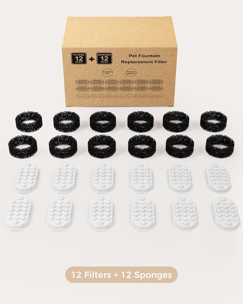 Neareal Official 12 Pack Replacement Filter Set for 108oz Cat Fountain