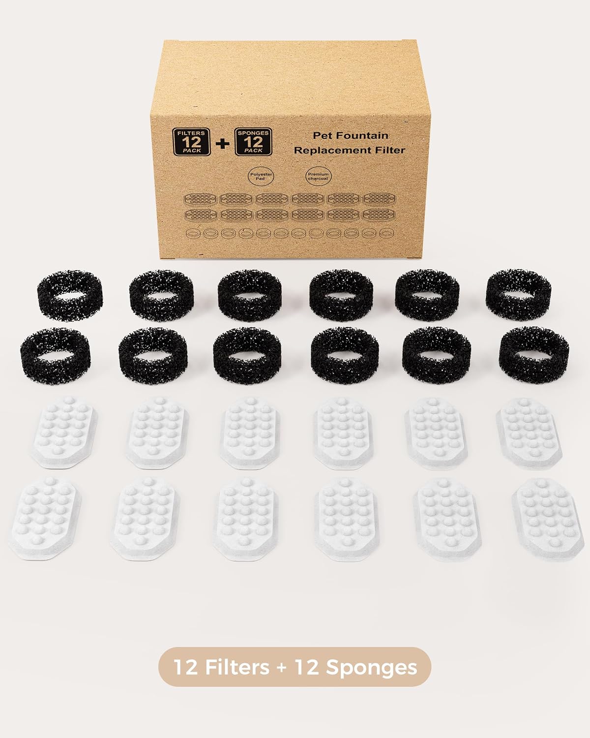 Neareal Official 12 Pack Replacement Filter Set for 108oz Cat Fountain