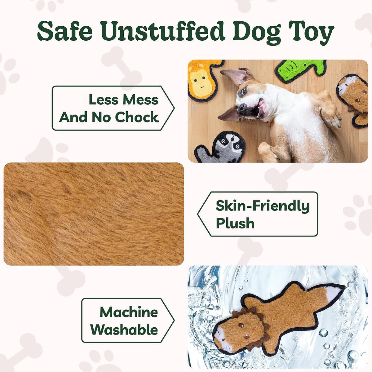 SHARLOVY No Stuffing Dog Toys Crinkle Squeaky, Long Lasting Chews for Aggressive, Durable Plush Dog Puppy Chew Toys for Teething, with 6 Tough Layers for Small Medium Large Breed-3 Pack,Small