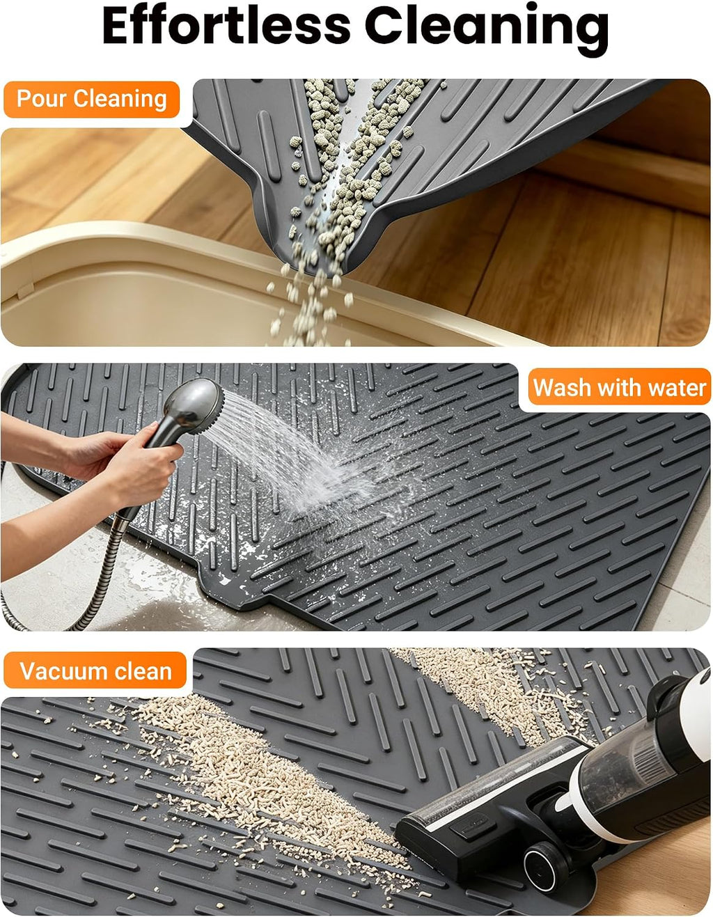 Cat Litter Mat, 47" x 37" Extra Large Cat Litter Box Mat, Silicone Waterproof Litter Trapping Mat for Scatter Control Soft on Kitty Paws Non-Slip Easy to Clean (Dark Grey) | Waterproof Litter Trapping Mat for Scatter Control, Soft on Cat Paws Non-Slip ...