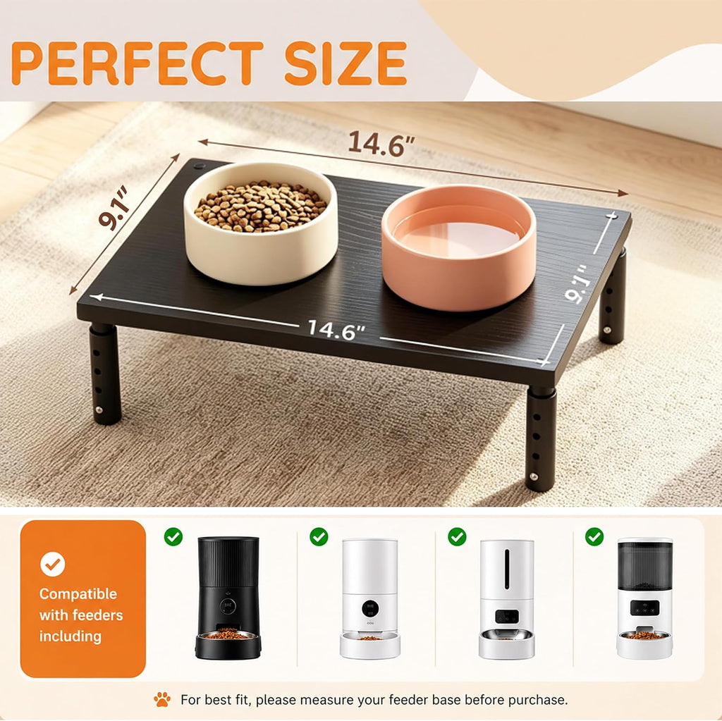 ECOLOVI Height-Adjustable Cat Food Stand, Elevated Cat Feeder Stand for Automatic Feeder & Bowls, Lifted Cat Food Table Station, Raises Feeder/Bowl, Relieves Spine and Joints Noticeably, Black