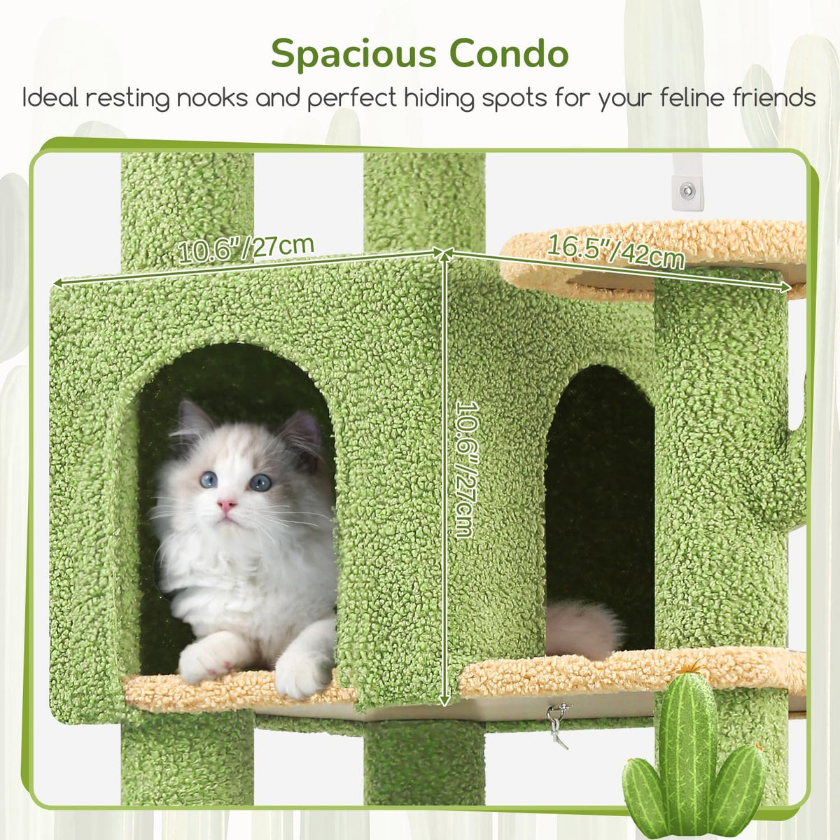 Globlazer 65in Cactus Sturdy Cat Tower for Indoor Large Cats, S65, Green