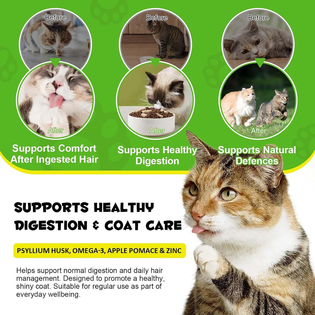 Hairball Treatment for Cats & Kittens, Cat Hairball Support Crunchy & Creamy Chews for Cats,Hairball Control & Relief Treats with Cat Grass,Apple Pomace & Omega-3 Fish Oil,Supports Healthy Skin Coat